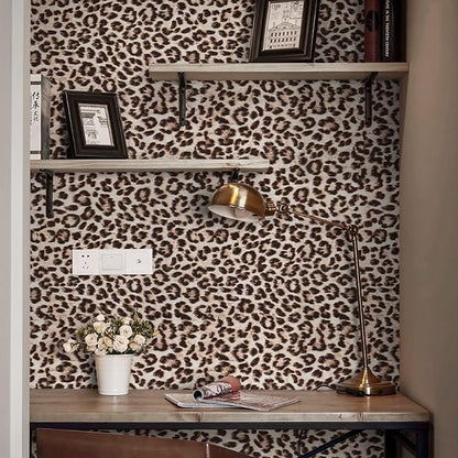 Ismoon 17.5''x78.7'' Leopard Wallpaper Cheetah Print Peel and Stick Wallpaper y2k Room Decor Funky Contact Paper Bathroom Waterproof Bedroom Brown Yellow Self Adhesive Vintage Texture Vinyl Roll