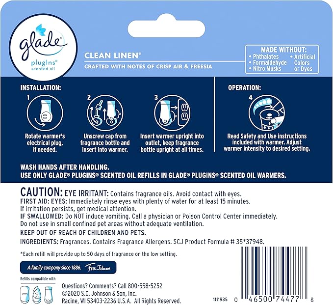 Plugins Scented Oil, Air Freshener Refill Clean Linen, 1.34 Oz 2-Count (Pack of 2)