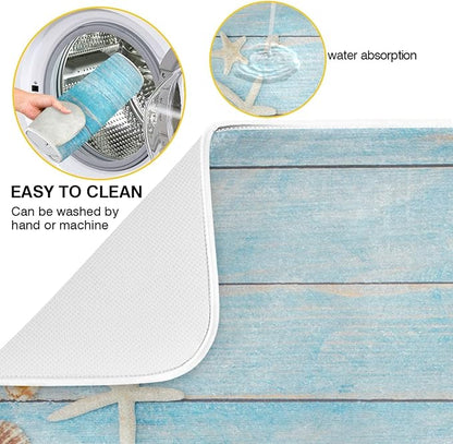 Seashells Starfish Dish Drying Mat for Kitchen Counter Super Absorbent Dish Mat Large Drying Kitchen Mat 18X24inch Dish Drying Matt for Kitchen Dish Drying Mat