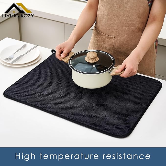 Dish Drying Mat, Microfiber Ultra-Absorbent Kitchen Counter Mat, Ideal Dish Drying Pad for Dishes, Utensils, Pots, and Pans, Black, XL - 24"x18" (60x45cm).