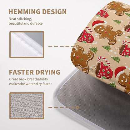 Cute Gingerbread Man Xmas Dish Drying Mat, Absorbent Dish Pad, 18x24 inch