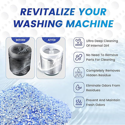 Washing Machine Cleaner Pre-Portioned Powder Tablets for Top Load & Front Load Washers, Odor-Removing, Detergent-Buildup Dissolving, Easy-Dissolve Maintenance Cleaner-12 Pack