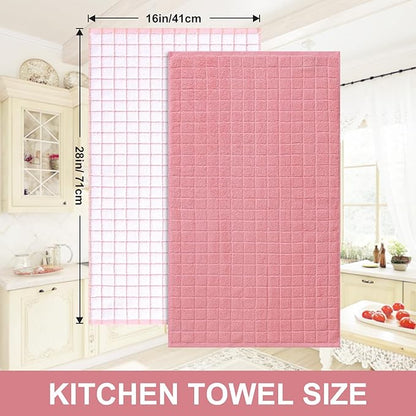 Homaxy Premium Cotton Kitchen Towels 16"x 28", Large Natural Ring Spun 390 GSM Dish Towels, Super Absorbent Terry Kitchen Hand Towels, Soft Tea Towels with Hanging Loop, Pink Check Design, 12 Pack