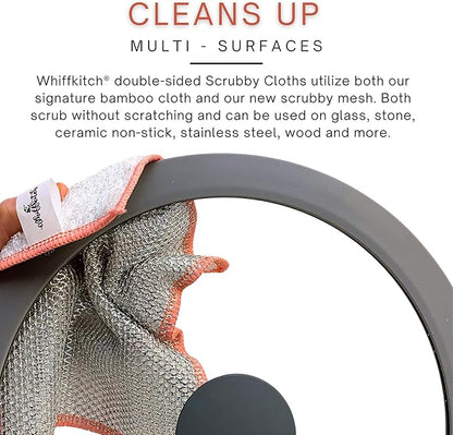 Whiffkitch® Scrubby Cloth – 6-Pack, Dishcloths, Dishrags for Kitchen and Household Cleaning 6x7, 2-Sided, Non-Scratch, Bamboo-Rayon, Scrub Mesh, Quick Dry, Washable, Reusable