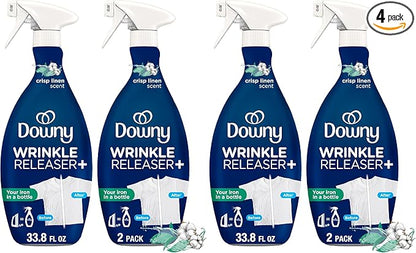 Downy Wrinkle Releaser Spray, All In One Formula, Removes Wrinkles, Static and Odor Eliminator, Crisp Linen Scent, 33.8 Fl Oz (Packaging May Vary),(Pack of 4)