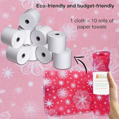Pack of 10 Reusable Paper Towels | 10x10 Inch Cotton Towels | Kitchen Utensils Print | Eco Friendly, Washable, Quick Drying | Sustainable Cleaning Cloths | Holiday