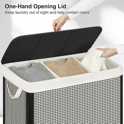 STO STO Laundry Hamper 3 Section with Lid, 180L Large 3 Section Laundry Sorter, Laundry Basket with Removable Washable Liner Bag, Breathable Clothes Hamper for Bedroom Bathroom Laundry Room Closet