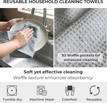 Light Gray Cotton Cleaning Rags For Housekeeping - Trapos Paños De Limpieza Reutilizables - Kitchen Bar Shop Towel Dish Mop Wash Cloth For House - Reusable Washable Absorbent - 13"x13" 12 Pack