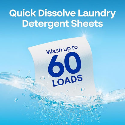 Earth Breeze Laundry Detergent Sheets Fragrance-Free - 60 Loads Eco Liquidless Soap - Travel-Friendly for Hot & Cold Cycles, Tackles Tough Stains & Odors - Gentle on Sensitive Skin, 30 Ct