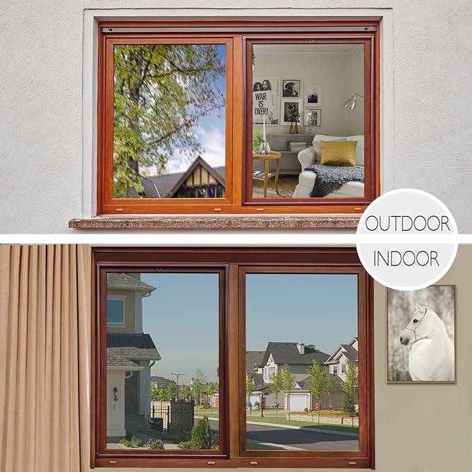 HIDBEA One Way Privacy Window Film, Daytime Mirror Reflective Heat Control UV Sun Blocking Non-Adhesive Static Cling Window Tint for Home and Office(Silver, 41.3 Inch x 6.5 Feet)