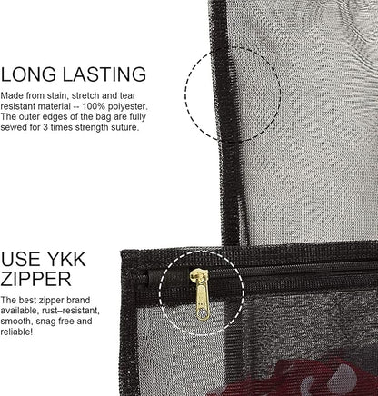 TENRAI Delicates Laundry Bags, Bra Fine Mesh Wash Bag for Underwear, Lingerie, Bra, Pantyhose, Socks, Use YKK Zipper, Have Hanger Loops (Black, 1 Large & 1 Medium)