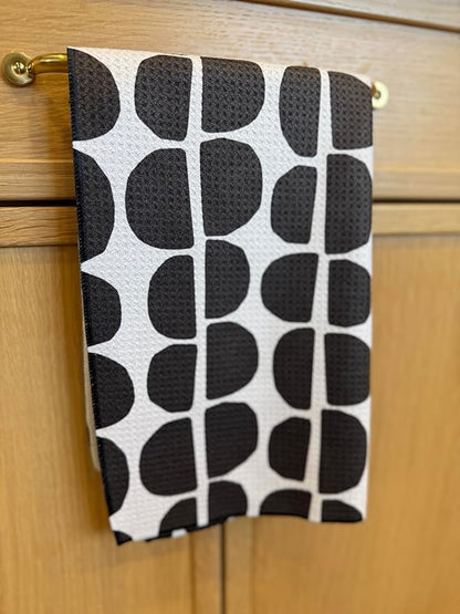 || 3 Pack|| Double Sided Dish Towels || Waffle Weave Microfiber || Tea Towels || Highly Absorbent || Hanging Loop || Dish Cloths || Modern || Designer Prints (Black/Gray)