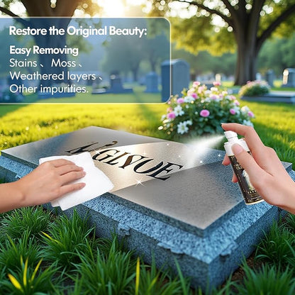 Headstone & Gravestone Cleaner for Memorials – Non-Acid, Gentle Formula Safe for Granite & Stone Memorials (10.14 fl oz)
