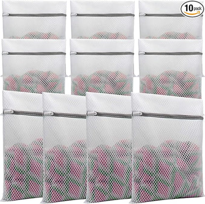 10 Pcs Laundry Bags Mesh Wash Bags, Premium Durable Double-Layer Honeycomb Mesh Laundry Bags for Delicates 12 x 16 Inches