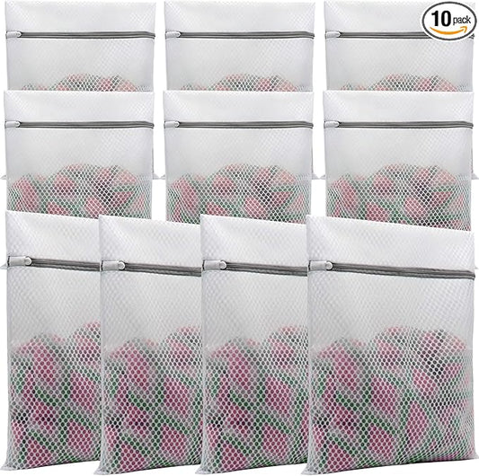 10 Pcs Laundry Bags Mesh Wash Bags, Premium Durable Double-Layer Honeycomb Mesh Laundry Bags for Delicates 12 x 16 Inches