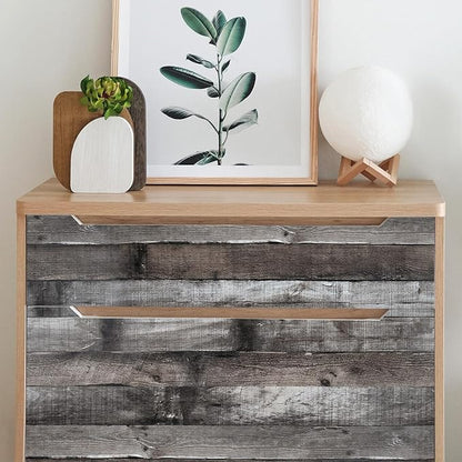 Yun-aeon Natural Wood-Dark Grey Wood Contact Paper Peel and Stick Wallpaper 17.3"x 120"Self Adhesive Removable Vintage Faux Wood Wall Paper Plank Shelf Home Decoration Kitchen Counter Cover Use