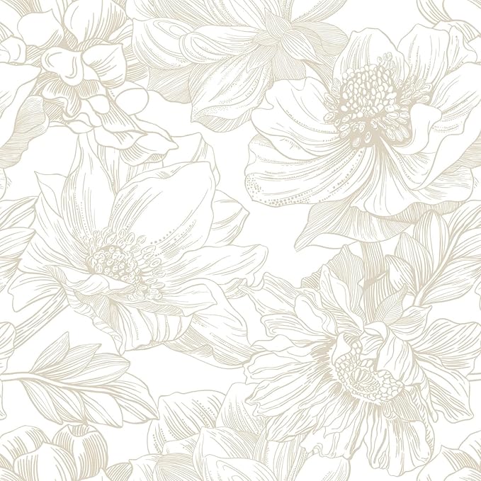 Ismoon Large Floral Peel and Stick Wallpaper Boho Beige/Coffee Contact Paper 17.3inx49ft Modern Wall Paper Removable Self Adhesive Bedroom Cabinet Bathroom Waterproof Mural Wall Decor Vinyl Roll