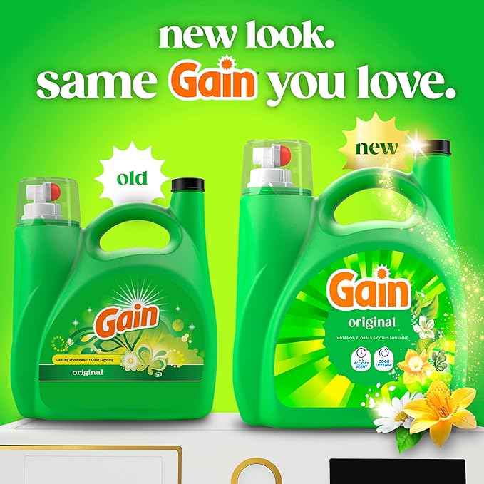 Gain Liquid Laundry Detergent, Original Scent, 177 fl oz, Freshness + Odor Fighting, Laundry Detergent Liquid Soap, HE compatible, 134 loads (Packaging May Vary)