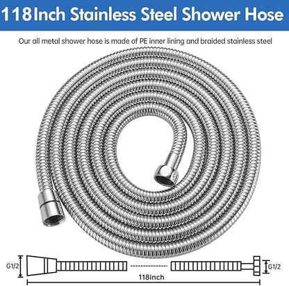 RUMOSE 118 inches Shower Hose Extra Long Stainless Steel Shower Tube Attachment Flexible Handheld Shower Sprayer Hose, Polished Chrome
