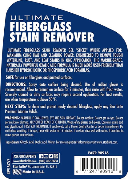 STAR BRITE Ultimate Fiberglass Stain Remover - Easy-to-Use Marine Grade Solution to Eliminate Tough Rust, Leaf & Waterline Stains for Boats and More - Maximum Cleaning Power Gel Spray