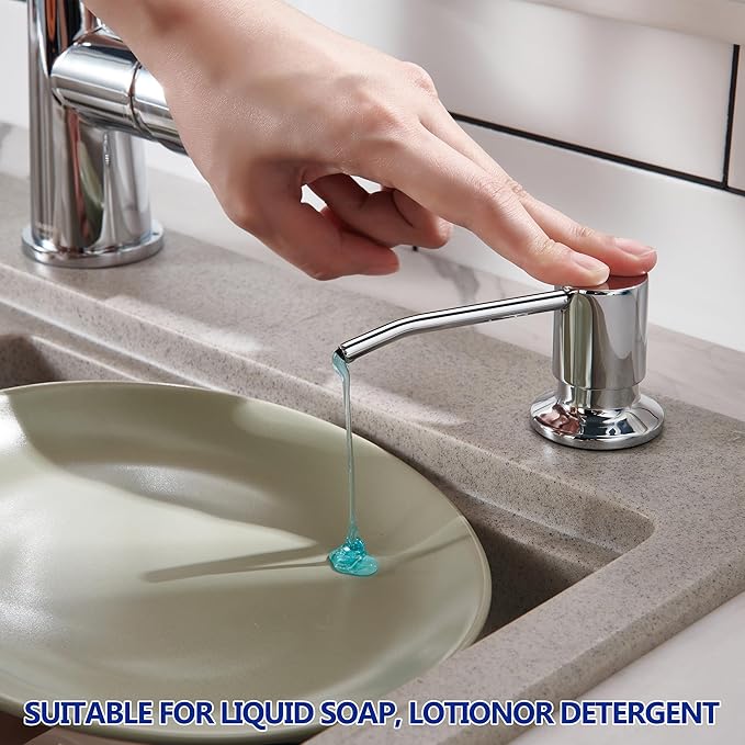 Soap Dispenser for Kitchen Sink Chrome, Sink Soap Dispenser Stainless Steel Refill from The Top Built in Sink Soap Dispenser with 13 OZ Soap Bottle