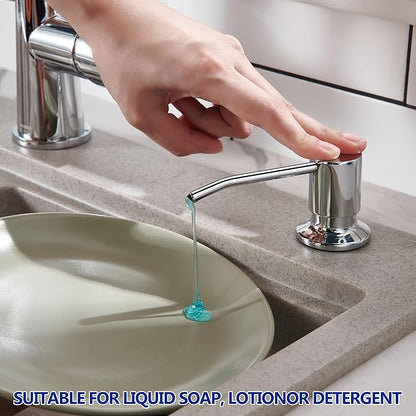 Soap Dispenser for Kitchen Sink Chrome, Sink Soap Dispenser Stainless Steel Refill from The Top Built in Sink Soap Dispenser with 13 OZ Soap Bottle