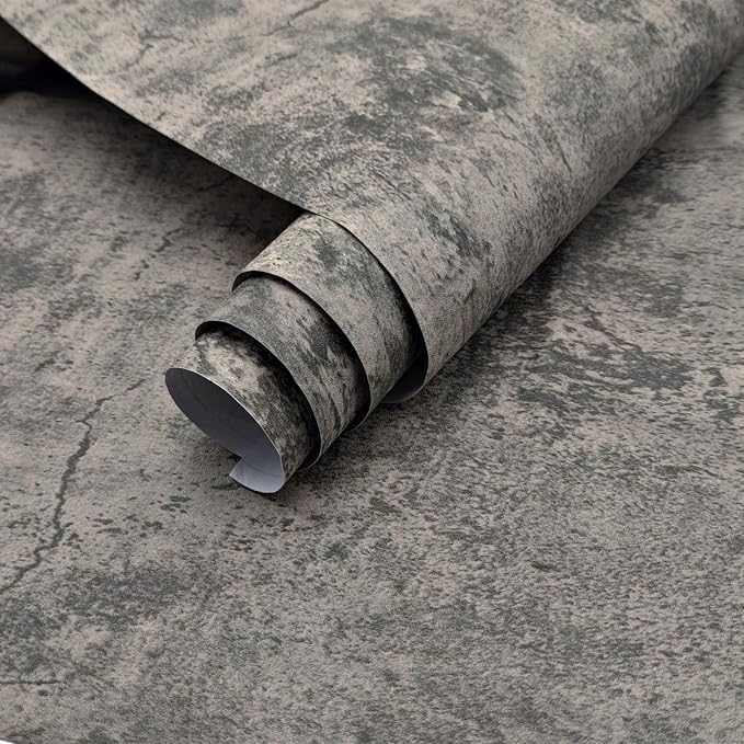 3yecao 16"×118" Thick Light Brown Grey Concrete Contact Paper Waterproof Gray Concrete Wallpaper Peel and Stick Vinyl Wrap Industrial Matte Textured Adhesive Cement Wall Tile Sticker for Bedroom Walls