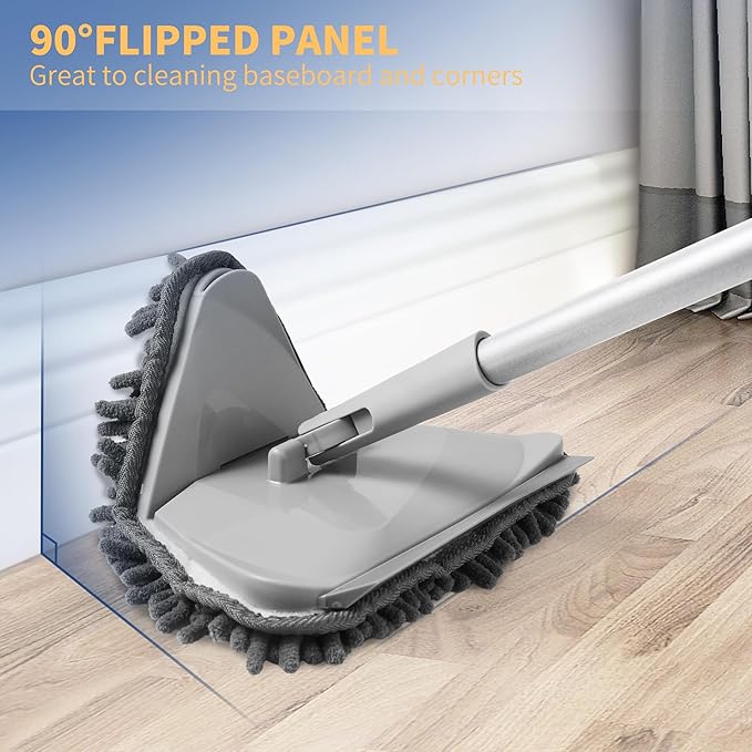 BOOMJOY Wall Cleaner Mop with 82 Inches Long Handle, Baseboard Cleaner Tool Duster with Squeegee, Ceiling Cleaning Tool with 6 Replacement Pads for Painted Walls, Window, Floor