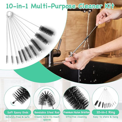 18PCS Drain Clog Remover Tool Set – 59” Drain Snake (2), Snake Drain Hair Removal Tool, 25” Plumbing Snake (4), 24” Sink Snake (1), 18” Sink Drain Cleaner Tool (1), Straw Cleaning Brushes (10)