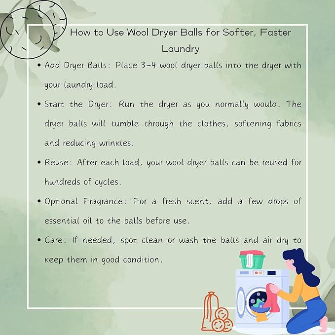 Wool Dryer Balls (Pack of 6) - Natural Fabric Softener, Reusable, Reduces Wrinkles, Saves Drying Time - Superior to Plastic Balls and Liquid Softener-Laundry Dryer Ball