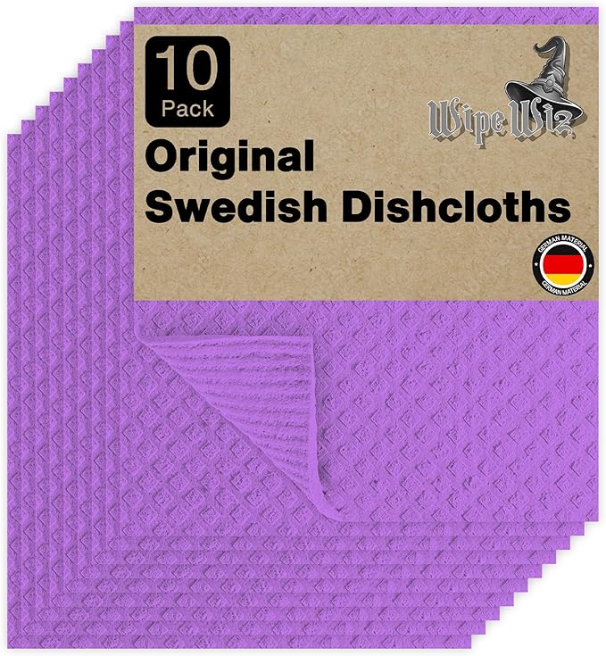 Swedish DishCloths - 10 Pack (Purple), (German Material) Reusable Cellulose Sponge Cloth for Kitchen - Household, Highly Absorbent, No-Odor Dishcloth