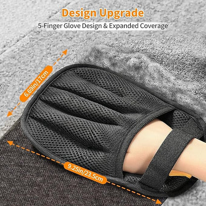 Pet Hair Removal Gloves, 2 Pack Reusable Electrostatic Cleaning Mitt for Couch, Carpet, Car Seats, Furniture, Black Mesh Design with Orange Pull Tab
