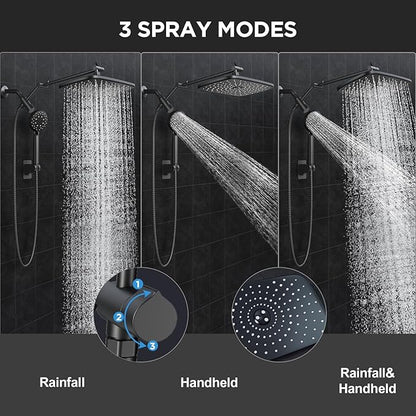 Veken 11.8" Rain Shower Head with Handheld, Family's Choice Award, High Pressure Handheld Shower Heads with Multi Spray Modes, Rainfall Combo with Extension Arm,Detachable Dual Shower, Matte Black