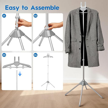Steamer Stand for Clothes with Ironing Gloves & Carrying Bag Portable Adjustable Garment Steamer Stand Handheld Steamer Hanger Rack for Travel Home, Grey