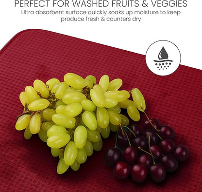 Bellemain XL Dish Mat 24" x 17" ( LARGEST MAT ) Microfiber Dish Drying Mat , Super absorbent ( Red )