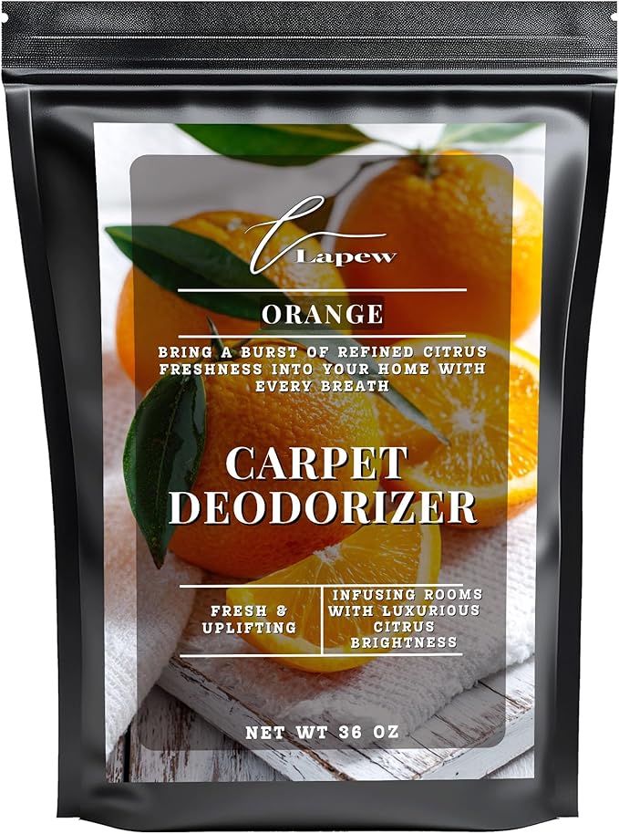 Lapew Orange Carpet Deodorizer Powder - Pet Safe Freshener for Vacuuming | Scented Odor Eliminator for Home | 36 oz