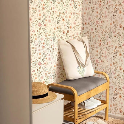 Kazova Boho Wildflower Wallpaper Peel and Stick Floral Contact Paper Waterproof Self Adhesive Vinyl for Bedroom Wall Decor Drawers Cabinet Shelf Liner（4 Sheets）