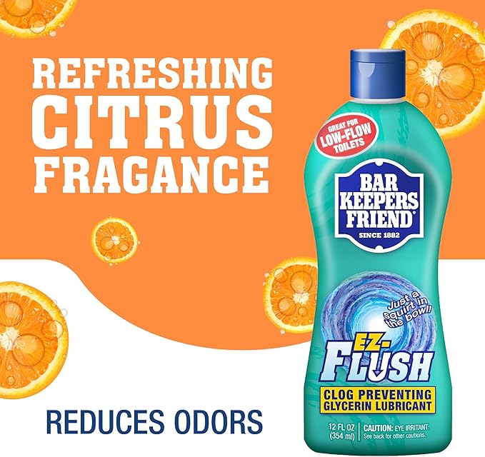 Bar Keepers Friend EZ-Flush Liquid Toilet Flushing Aid (2 x 12 Oz) Helps Prevent Clogging, Odor, Residue in Regular, Low-Flow, Boat & RV Toilets