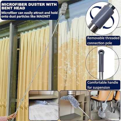 20+ Ft High Reach Ceiling Fan Duster & Cobweb & Corner Brush Duster with 3-14 ft Spliceable Pole Microfiber Feather Duster for Spider Web, High Ceiling, Blinds, Furniture Cleaning Tool Kit