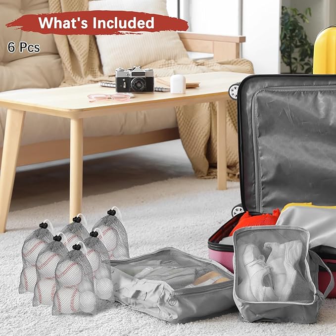6 x 8 in Small Mesh Laundry Bags with Drawstring [6PCS] - Durable Mesh Bags with Cord Lock for Laundry & Soap &Small Balls - [Gray]