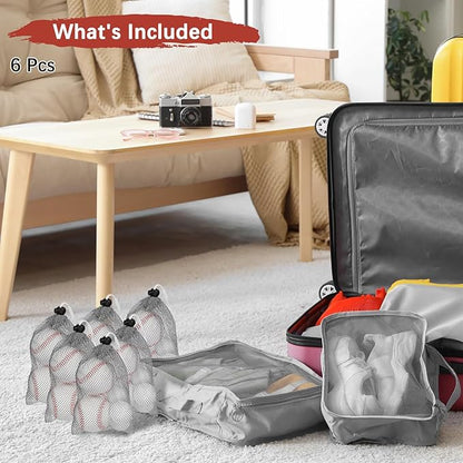 6 x 8 in Small Mesh Laundry Bags with Drawstring [6PCS] - Durable Mesh Bags with Cord Lock for Laundry & Soap &Small Balls - [Gray]