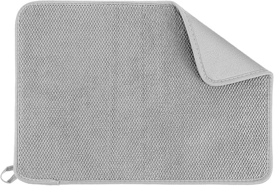 Microfiber Dish Drying Mat, Dish Drying Mat for Kitchen Counter, Super Absorbent Kitchen Dish Drying Pad, Coffee Bar Mat with Rubber Backed for Countertop Dishes Utensils, 16 x 12 Inch, Gray
