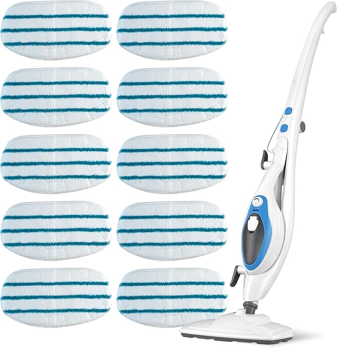 BlueStars 10-Pack Replacement Microfiber Steam Mop Pads Compatible with PurSteam ThermaPro 10-in-1 and ThermaPro 211 Steam Mop Cleaners – Washable and Reusable Mop Pads for Steamer Floor Cleaning
