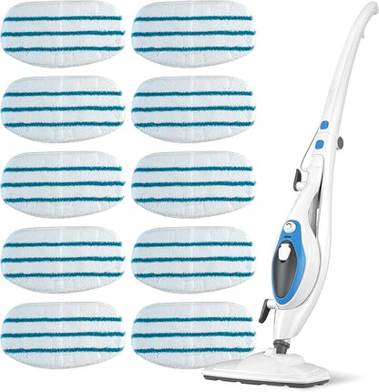 BlueStars 10-Pack Replacement Microfiber Steam Mop Pads Compatible with PurSteam ThermaPro 10-in-1 and ThermaPro 211 Steam Mop Cleaners – Washable and Reusable Mop Pads for Steamer Floor Cleaning