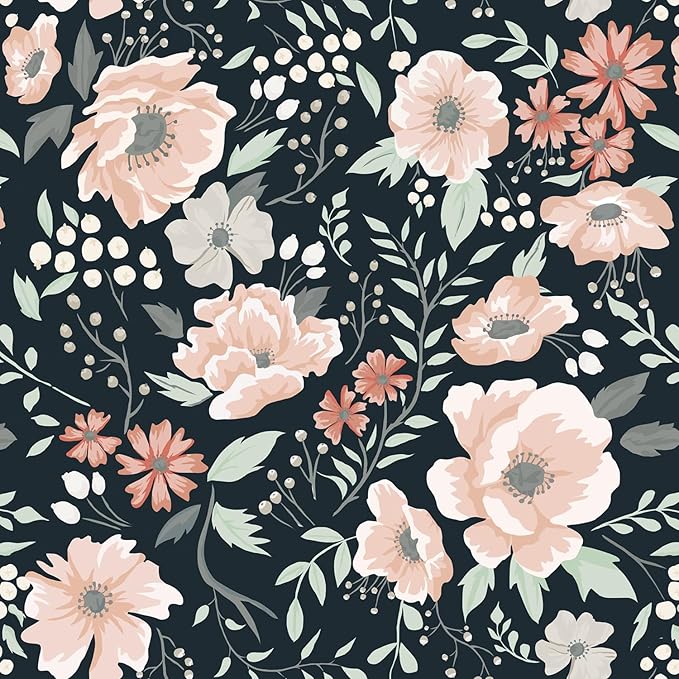 Heroad Brand Retro Floral Peel and Stick Wallpaper Dark Blue Floral Contact Paper for Cabinets Waterproof Navy Blue Wallpaper Removable Self Adhesive Drawer Liner Decoration Wall Paper 16.1"x78.7"
