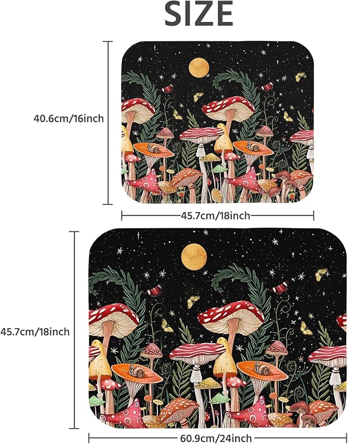 Dish Drying Mat for Kitchen Counter 18x24 Inch, Super Absorbent Dish Drainer Mat, Decorative Microfiber Dishes Drying Pad-Large(Mushroom)