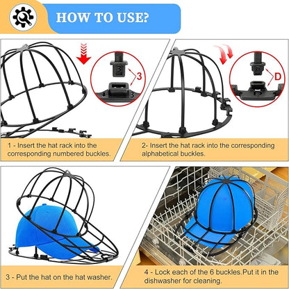 Eiito Hat Washer Cage,Hat Washer for Washing Machine and Dishwasher,Baseball Cap Washing Cage,Say Goodbye to Deformed Dirty Hats (Black 2 Pack)