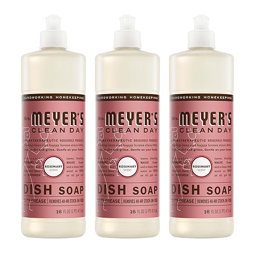 MRS. MEYER'S CLEAN DAY Liquid Dish Soap, Rosemary Scent, 16 Ounce Bottle, Pack of 3