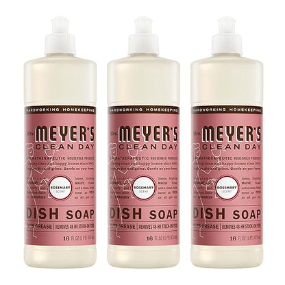 MRS. MEYER'S CLEAN DAY Liquid Dish Soap, Rosemary Scent, 16 Ounce Bottle, Pack of 3