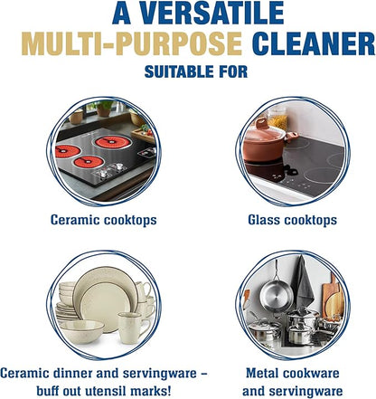 Bar Keepers Friend Cooktop Cleaner (2 x13 oz) + Scraper - Multipurpose Liquid Stovetop Cleanser, Safe for Use on Glass & Ceramic Cooking Surfaces, Copper, Brass, Chrome, Stainless Steel & Porcelain